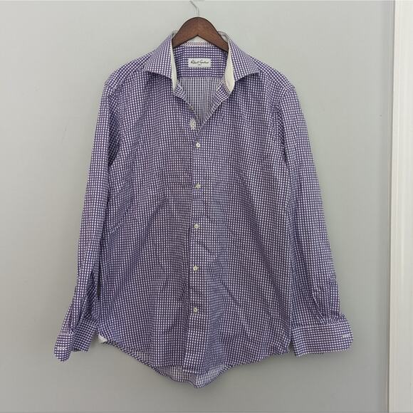 Men's Robert Graham Purple Gingham Dress Button Down Size 17 - Picture 1 of 9